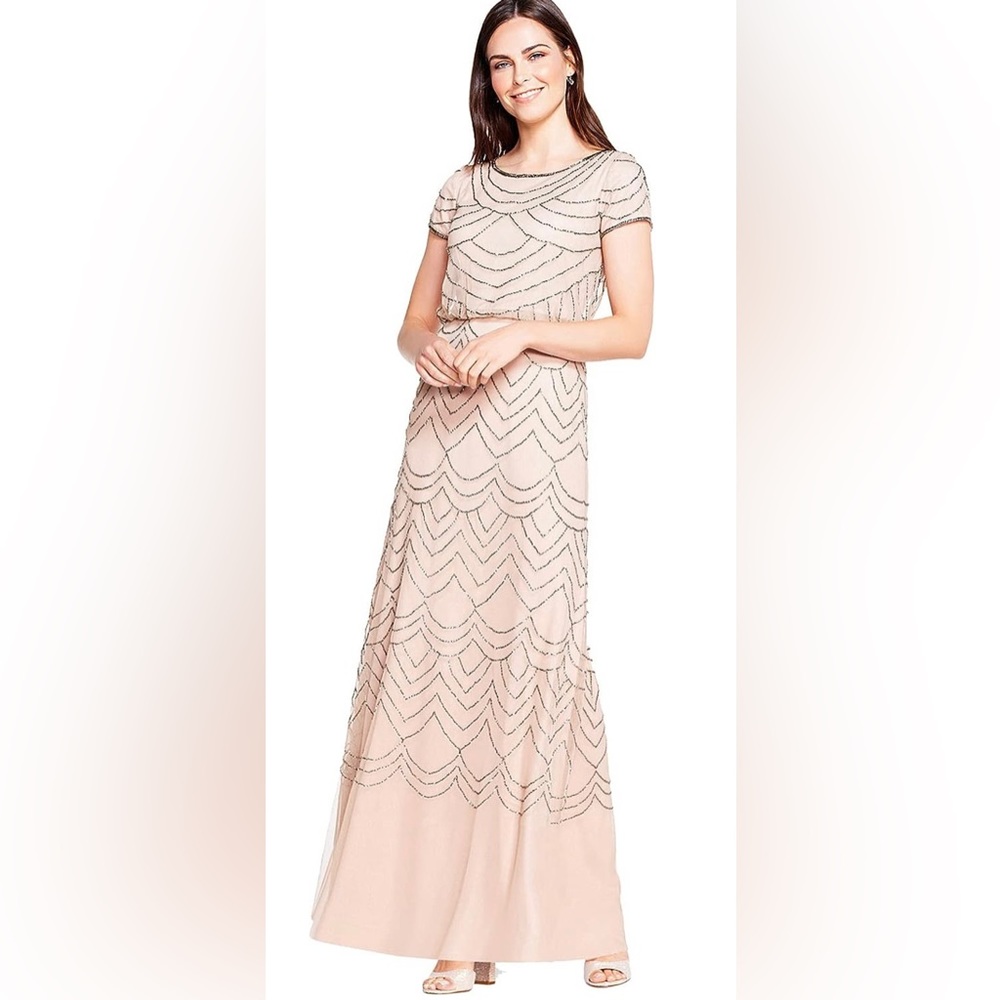 NWT Adrianna Papell Women's Short Sleeve Blouson Beaded Gown